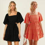 Zingj Spring And Summer 2023, The New Solid Color Rubber Tendon Waist Fresh And Sweet Short Dress