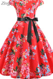 Women Vintage Dress Summer Floral Print Short Sleeve Dresses 50s 60s Office Party Rockabilly Swing Retro Pinup Plus