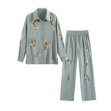 Women's Shirt Fashion Trend Set Glitch With Long-Sleeved Casual Women's Shirt + High-Waisted Straight