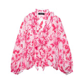 Women's Cascaded Collared Shirt Fan Flute Cloak Skirt Set 5029086