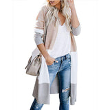 Clamming Long Knitted Sweater Rainbow Spliced Striped Cardigan Sweater Coat Women's Autumn And