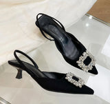 Zingj Sandals Female Fine Heel Summer Design Sense Fairy Wind A Word With Water Diamond Pointed Head Temperament High-Heeled Shoes