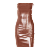 Zingj Women's 2024 New Sexy Chest Slim Slim Hip Women's PU Dress Nightclub