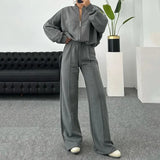 Zingj 20232 New Solid Color Zip Loose Hoodie Casual Versatile Trouser Suit-Outfit