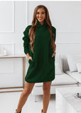 Zingj 2023 New Women's Wear With Hoodie Street Personality Design Sense Loose Solid Color Dress-Outfit