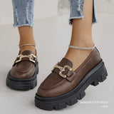 Bottom English Style Low Help Single Shoes Women's New Thick-Bottomed Large-Size Lazi Buckle