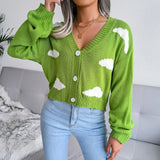 Wind Shooting Autumn And Winter New White Cloud Knitted Cardigan Sweater Women's