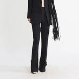 Zingj New Fashion Brand Double Breasted Three-Dimensional Flower Splicing Suit High Waist Bell Bottoms Two Sets Of Women's