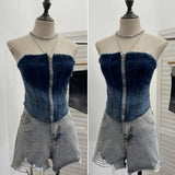 Shooting 2025 Spring And Summer New Trend Hair Edge Gradient Design Brush Denim Zipper Shirt Vest