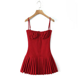 Pleated Buttoned Cami Mini Dress- Outfit