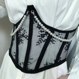 Autumn New Short Gentle Lace Pearl Waist Seal Fish Bone Strap Decorative Waist Seal