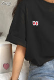 Sleeve T-shirts Women Summer Embroidery Loose Korean Style Simple All-match Trendy Causal Chic Girls Ins BF Tees Daily