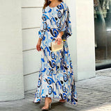 Women's Summer New Loose Print Long-Sleeved Top High Waist Half-Body Large-Size Dress