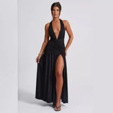 Zingj Ins Dress Spring And Summer Sexy Hot Girl Tie V Neck Tie Open Back Slit Stylish Temperament