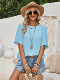 Summer New Women's Hot Selling Loose Round Collar Solid Color Back Lace Short-Sleeved Top
