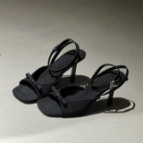 New Square Head Wrist Tripped Silver Silk And Satin Bow High Heel Cool Slippers Fine Heeled Female