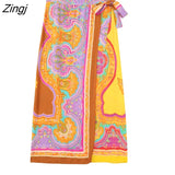 Women Vintage Paisley Totem Floral Print Bow Tied Sarong Skirt Faldas Mujer Lady Chic Retro Casual Midi Vestidos