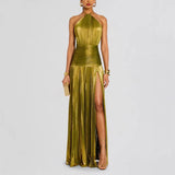 Women's Metallic Metallic Folding Fork With Hanging Neck Dress Sleeveless Back
