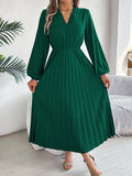 Shooting 2025 Autumn And Winter Elegant Triple V-Neck Long Sleeves To Close The Waist 100-Folded Long Skirt Women's