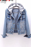 Denim Jacket Women Autumn Coat Ripped Hooded Outerwear Coats Windbreaker Basic Boyfriend Female Jeans