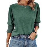 Women's 2025 Spring/Summer Fashion Sleeve 7-Sleeve T-Shirt Round Collar Basic Lace