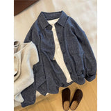 Lattice Grinding Hair This Shirt Jacket Woman 2025 Spring And Autumn Lazy Wind Loose Feeling Loose Bottom Long-Sleeved