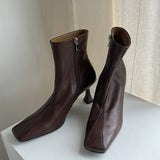 Zingj Soft Korean Leather High Heel Ankle Boots Women's Thin Heel Women's Shoes Side Zipper Is Comfortable-Outfit