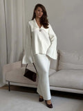 And Winter Solid Color Overturned Sweater Suit Female Horn Sleeve Temperament Knitted Polo Skirt