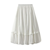 Waist Wood Ear Folding Flower Buds Mid-Long Dress Girl 2025 New Crobs Thin Dress