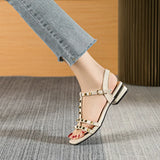Summer New Fashion Super Heel Rivet Word Low-Heeled Sandals Women's Large Size Shoes
