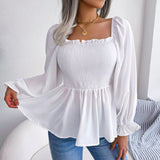 Shooting 2025 Spring And Summer Leisure Wood Ear Side Collar Long-Sleeved Chiffon Sweater Explosion Of Women's