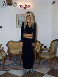 Women Autumn 2023 New Chic Y2K Black Simple Sexy&High Street Casual Elastic Skinny Bandage T-Shirt&Straight Skirt