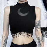 Summer 2024 New Vest Dark Wind Moon Chain Small High-Necked Sleeveless Top