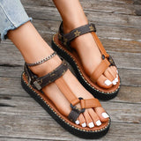 Zingj Plus Size Sandals Female Summer New Round Head Thick Bottom One Word Buckle Belt Wear Casual Flat Women's