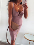 Maxi Tank Dress Rib-Knit Solid Elastic Casual Sexy Bodycon Slashs Neck Slim Women Vintage Strap Long Pencil