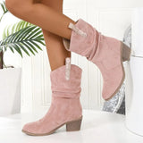 Mid-Clinity Fashion Boots Women Large-Size Retro Coarse And Folded Feet V Mouth Western
