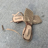 Fashion Retro Weaving Emptiness Square Head Coarse Heel Casual High-Heeled Women's Sandals In The Summer Of