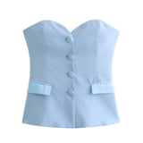 Women's Clothing 2025 Summer Pocket Ornaments Bare Backsed Slings Waistcoat Women