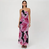 Zingj Girls 2024 Summer New Fashion Vintage Print Sexy Holiday Style Slim One-Shoulder Halter