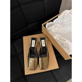 Temperament Bag Head Half Slippers Women's Spring And Summer 2025 New Square Head Silver Fashion Evening High And Women's