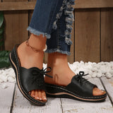New Summer Slope And Fish Mouth Slippers Women's Shoes Casual Large Size Coarse And Slippers Bow Solid