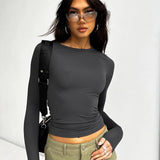 Spring And Summer Women's New Solid Color Collar Repair Shirt Long-Sleeved T-Shirt