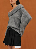 Zingj 2024 New Fashion Trend Irregular One Word Collar Design Sense Loose Casual Sweater Long Sleeved
