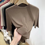 Zingj Wind Advanced Sense Pure Color Half High Collar Five Minutes Sleeve Sleeve T Shirt Female Slim Slim Inside The Bottom Shirt