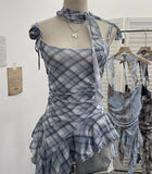 Real Shooting Retro Tie-Dye-Print Mesh Sling Sling Sling Vest Irregular Lotus Leaf Edge Ribbon Sleeveless Top