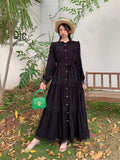 Wooden Ear Collar Buckle Tie With Long Hollow Lace Splicing French Bubble Sleeve