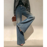 Water Wash Blue Jeans Women 2025 Autumn And Winter Temperament Niche New Fashion Micro-Horns Drag Wide Leg