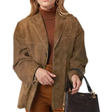 New Female Temperament Female Retro Brown Loose Pocket Long-Sleeved Blazer