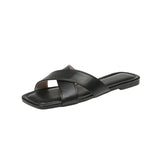 Large-Size Cross-Edup With Flat-Bottom Slippers Women Wear New Square-Head Drag Beach Cool