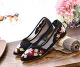 Zingj Shoes Tip Fashion Plate Buckle Beef Tendon Bottom Low Heel Women's Shoes Sandals Mesh Gauze Embroidered Cloth